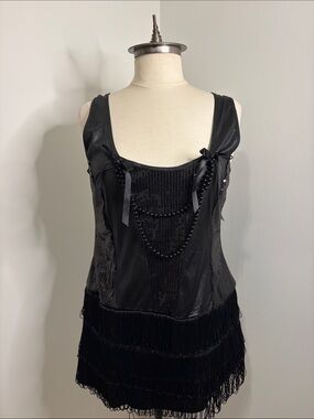 La Vie En Rose Black Sequin & Beaded Fringe Tank FLAW
